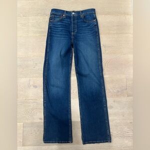 REDONE 90s High Rise Loose Button Fly Jeans in Deep Faded Blue size 28